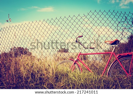 beautiful country landscape image with vintage Bicycle