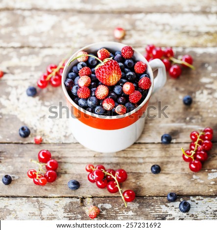Berries on Wooden Background. Summer  Organic Berry over Wood. Agriculture, Gardening, Harvest Concept