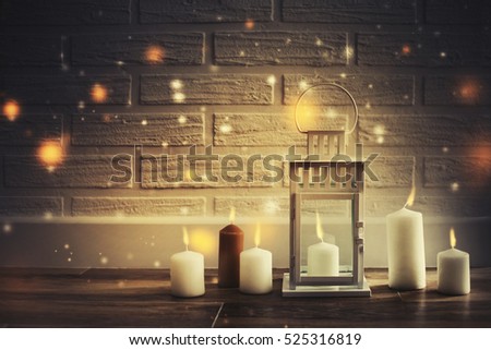 candles against magic holidays background