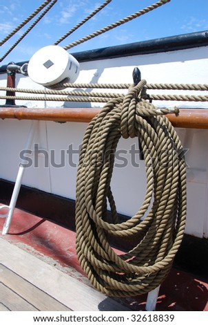 Old sailing ship rope and rigging