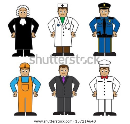 Cartoon set of people of different professions on a white background