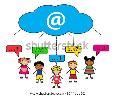 Internet-cloud and  Cartoon people with dialogue bubbles