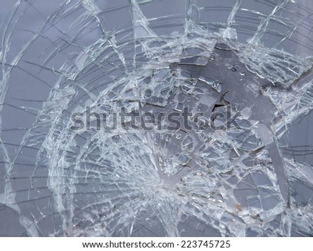 the broken windshield in car