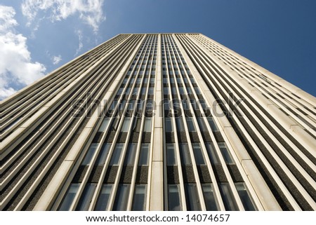 wide-angle perspective shot of a skyscraper