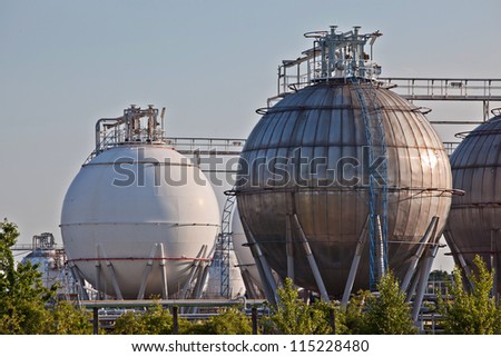 Gas storage spheres from an chemical storage facility