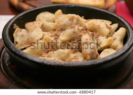 Georgian national food: roast pelmeni