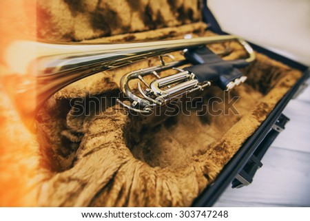 Gold trumpet in case
