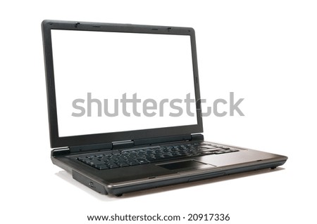 blank screen laptop. stock photo : Single modern laptop with lank screen isolated on white background. Space for