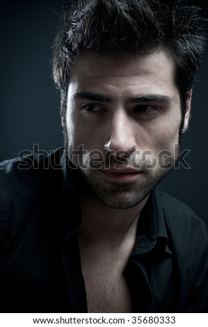 Handsome Latin Stylish Man Looking Away. Fine Art Portrait Stock Photo 