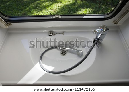 caravan interior travel trailer mobile home bathroom sink shower