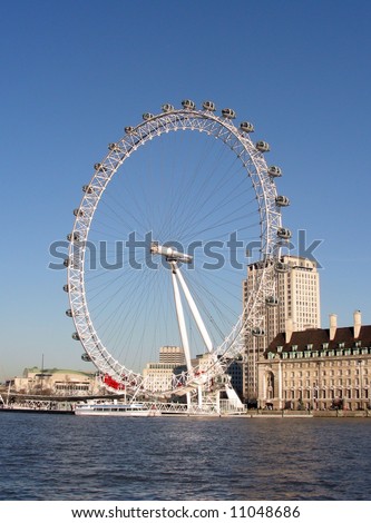 London Eye seen from a boat on the River Thames in London