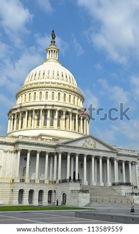 The United States Capitol in Washington, D.C.,located atop Capitol Hill at the eastern end of the National Mall