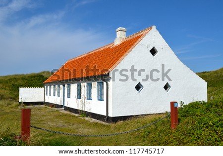 Old renovated white house in Skagen which is the very northern part of Denmark