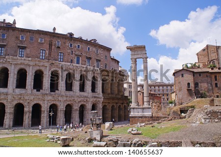Ruins from the ancient Rome close to Roman Forum and in the very center of Rome
