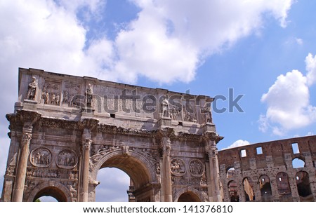 The Arch of Constantine which is a triumphal arch in Rome, situated next to the Colosseum
