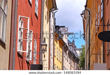 Colorful houses in the center of Gamla Stan or Old Town in the center of Stockholm