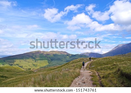 Ben Nevis on a clear summer day seen at the end of The West Highland Way which is ScotlandÃ?Â´s first long distance route and still by far the most popular
