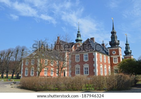 Jaegerspris Castle on a sunny day is a Danish manor house and today it serves as a historic house museum