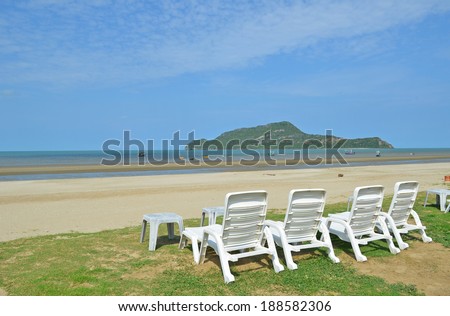 Sun chairs seen on a beach in Dolphin Bay and the area of Sam Roi Yod which  is one of ThailandÃ¢Â?Â?s most relaxed destinations