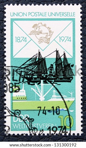 EAST GERMANY - CIRCA 1974: A stamp printed in the East Germany, shows ships, dedicated to the history of the fleet, circa 1974