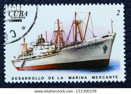 CUBA - CIRCA 1976: A stamp printed in the Cuba, shows large marine ship, circa 1976