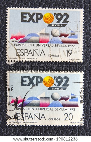 SPAIN - CIRCA 1987: A stamps printed in the Spain, dedicated EXPO \'92. The Age of Discoveries, circa 1987