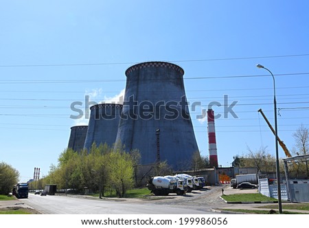 MOSCOW - APRIL 26: Large industrial pipes of Heat power plant on April 26, 2014 in Moscow