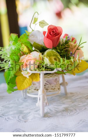 roses on the table pick up by bicycle, wedding