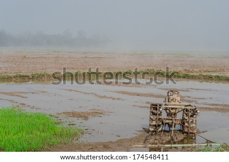 Rice Planting with Tillers truck in morning