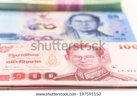 Thailand banknotes one hundred fifty and twenty baht