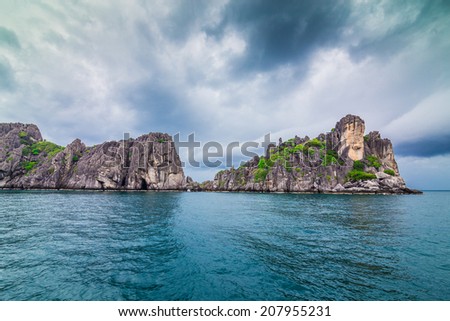 Tropical rock islands, for diving against blue sky ,Southern of  Thailand