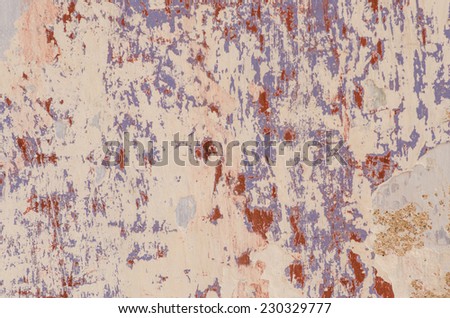 Old damaged grunge wall background or texture, red wall, unfocused