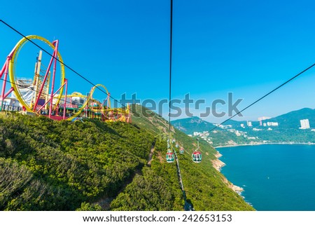 HONG KONG - DEC 09, 2014: Hong Kong Ocean Park Roller Coaster. Ocean Park is situated in Wong Chuk Hang and Nam Long Shan in the Southern District of Hong Kong, China.