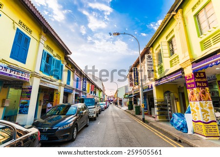SINGAPORE MARCH 5 Little India district on March 5 2015 in Singapore Little India is Singaporean neighbourhood east of the Singapore River SINGAPORE MARCH 5 Little India district on March 5 2015 in Singapore Little India is Singaporean neighbourhood east of the Singapore River