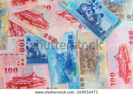 Background of New Taiwan Dollar 1000, 500 and 100, Spread of  Taiwan note