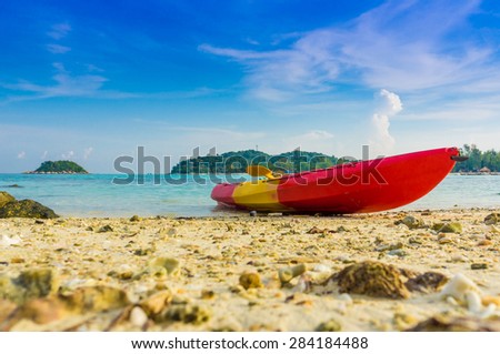 Kayak with blue sky at Lipe island in Satun Thailand, Kayak for recreation and leisure.