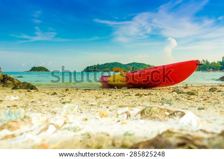 Kayak with blue sky at Lipe island in Satun Thailand, Kayak for recreation and leisure.