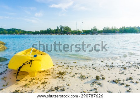 Yellow kayak on the sea. Kayaking on island, Lipe, Satun, Thailand