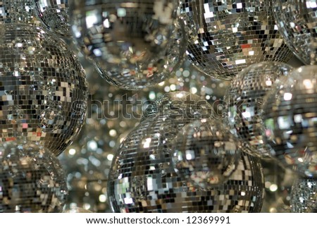 Shiny, mirrored disco balls in one of the european clubs.