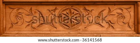 Carved wood panel. Polish mountain area folk art.