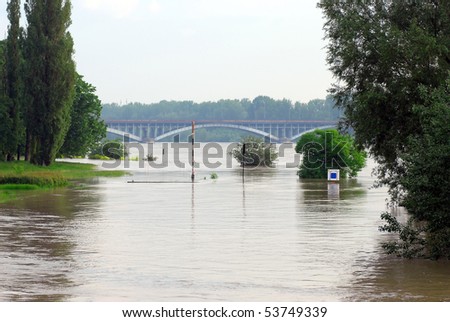 Natural disaster in Warsaw. Flood on Vistula river near Czerniakow