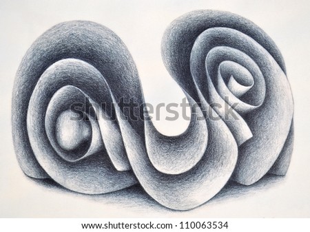 Curled scroll: Black and white drawing