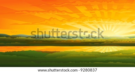 Beautiful sunset over a river (other landscapes are in my gallery)