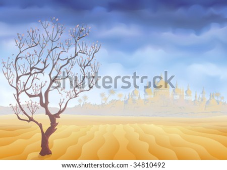 Desert withering tree and an ancient oriental castle mirage (other landscapes are in my gallery)
