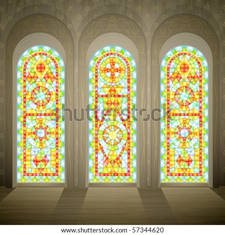 Church wall with three tall gothic stained glass windows (plain transparent glass version is in my gallery too)
AI-optimized EPS 8 file