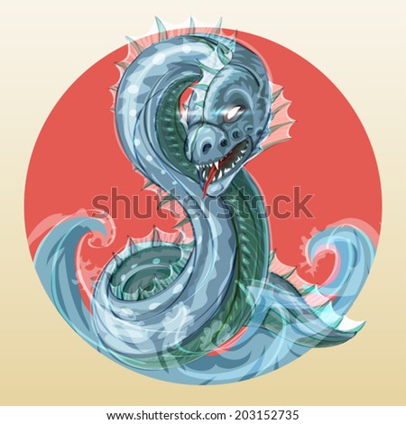 Abaia fantastic fierce sea serpent or ocean dragon symbol of water in japanese style Abaia fantastic fierce sea serpent or ocean dragon symbol of water in japanese style