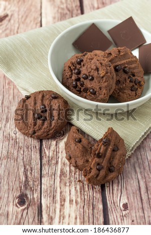 Chocolate soft cookies in a bowl