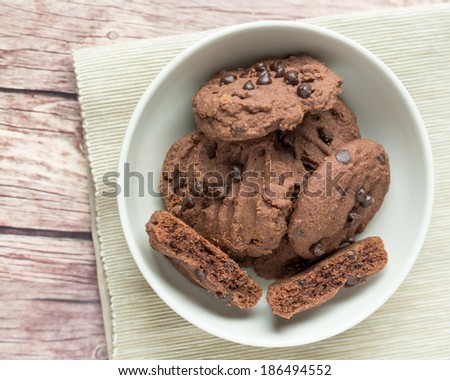 chocolate soft cookies on the wooden background