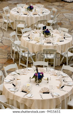 stock photo image of tables set for an event party or wedding reception