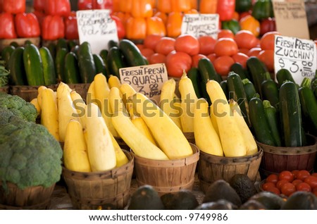 fresh vegetables for sale in a basket on a open air market stall